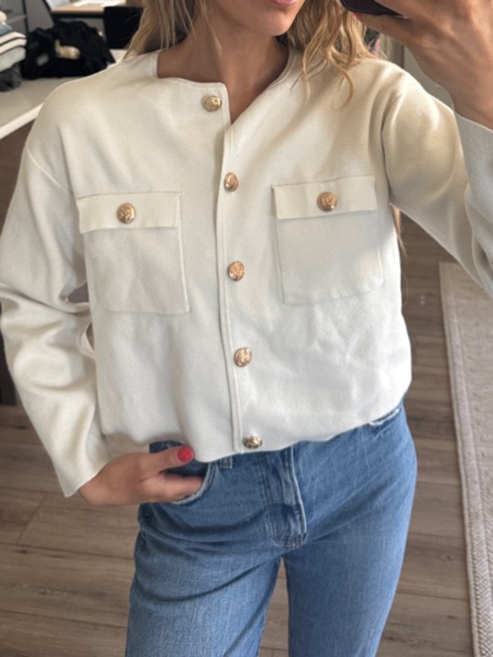 H&M Cream Cropped Button Jacket